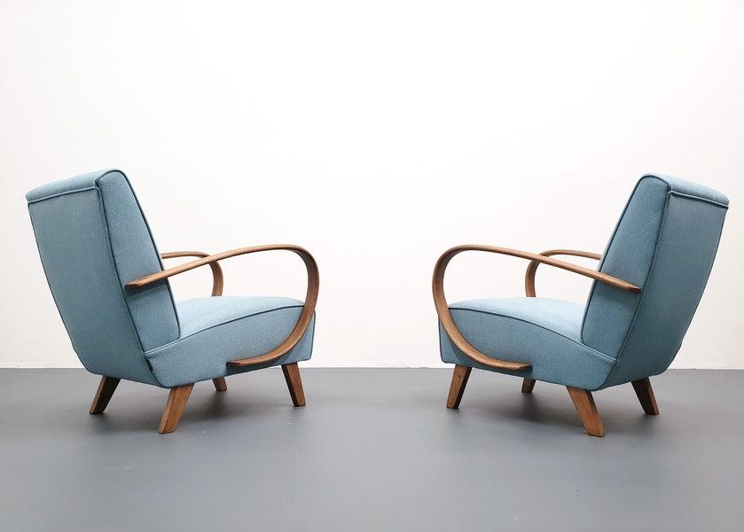 One left 1930 jindrich halabala bentwood armchair in light blue – A rare vintage treasure