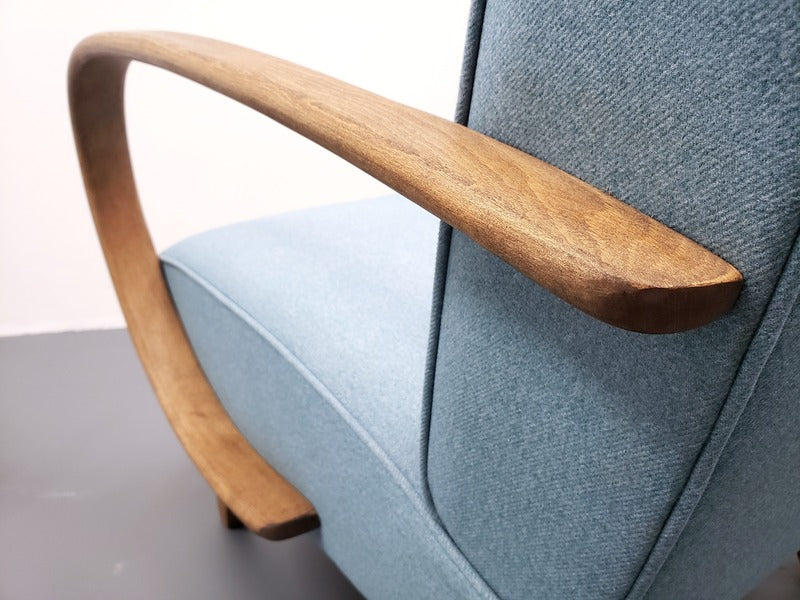 One left 1930 jindrich halabala bentwood armchair in light blue – A rare vintage treasure
