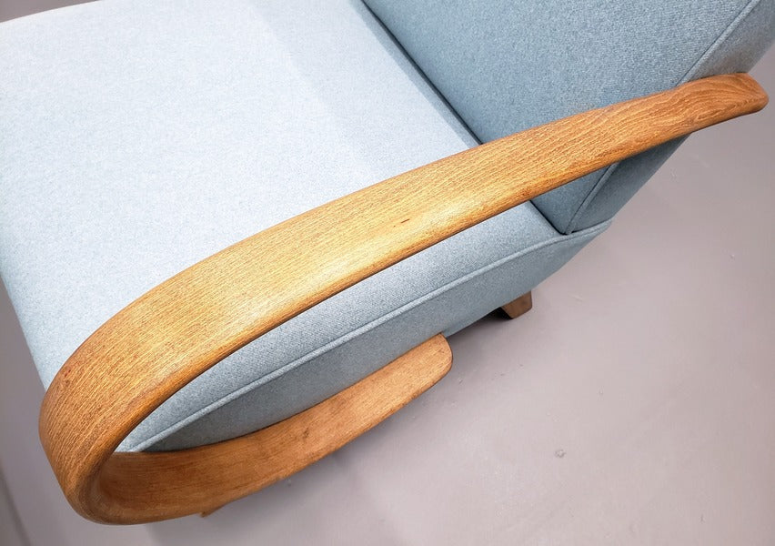 One left 1930 jindrich halabala bentwood armchair in light blue – A rare vintage treasure