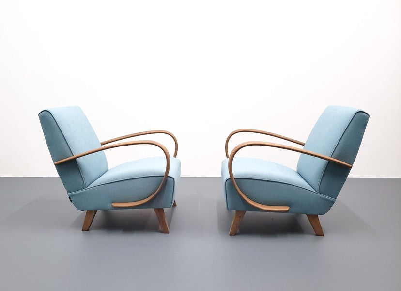 One left 1930 jindrich halabala bentwood armchair in light blue – A rare vintage treasure