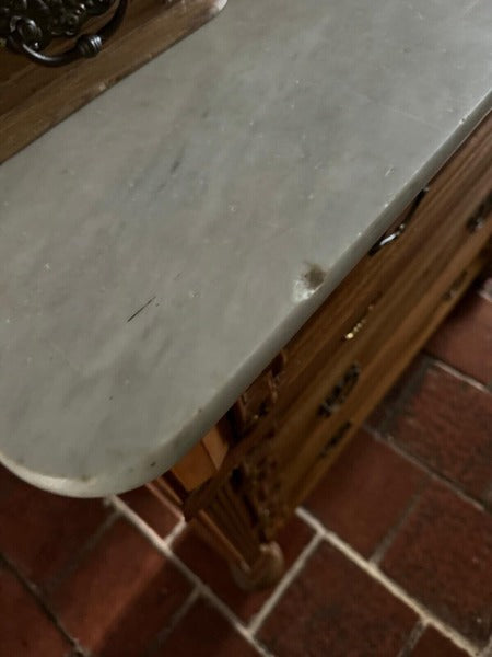 Antique solid pine french style marble top dresser washstand chest of drawers – A rare vintage treasure