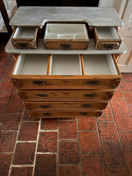 Antique solid pine french style marble top dresser washstand chest of drawers – A rare vintage treasure
