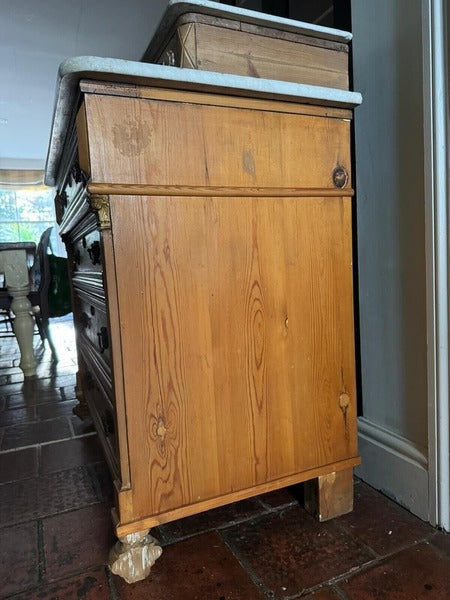 Antique solid pine french style marble top dresser washstand chest of drawers – A rare vintage treasure