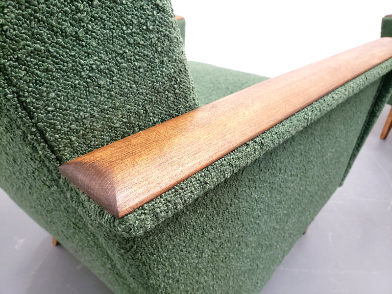 Set of two 1960 mid century danish loungers in green boucle – A rare vintage treasure